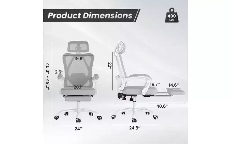 Chaise de bureau ergonomique en maille à dossier haut avec repose-pieds, appui-tête et support lombaire réglable, 158 kg