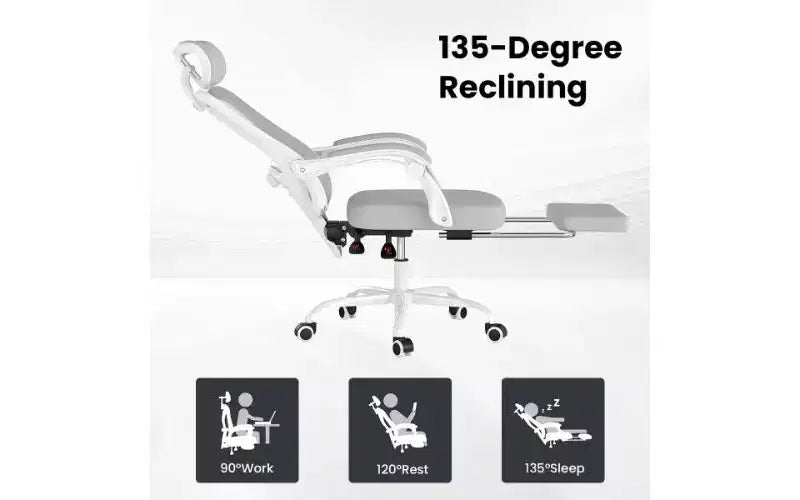Chaise de bureau ergonomique en maille à dossier haut avec repose-pieds, appui-tête et support lombaire réglable, 158 kg
