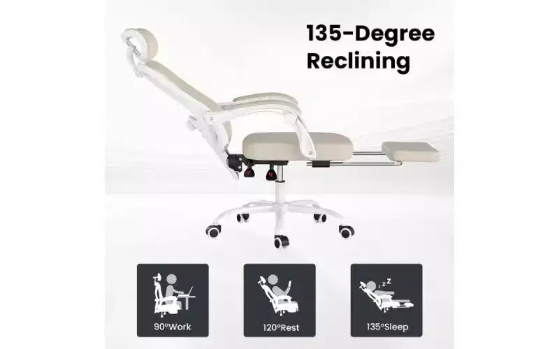 Chaise de bureau ergonomique en maille à dossier haut avec repose-pieds, appui-tête et support lombaire réglable, 158 kg
