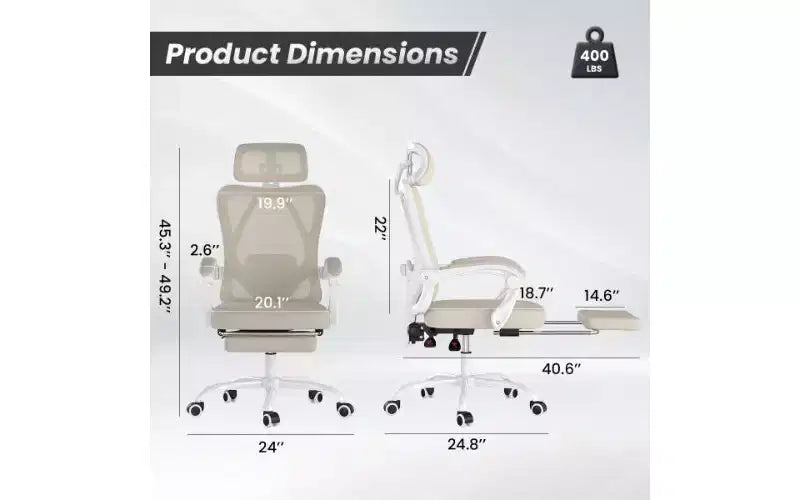 Chaise de bureau ergonomique en maille à dossier haut avec repose-pieds, appui-tête et support lombaire réglable, 158 kg