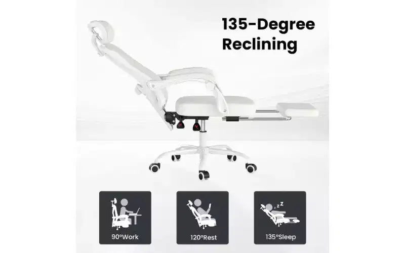 Chaise de bureau ergonomique en maille à dossier haut avec repose-pieds, appui-tête et support lombaire réglable, 158 kg