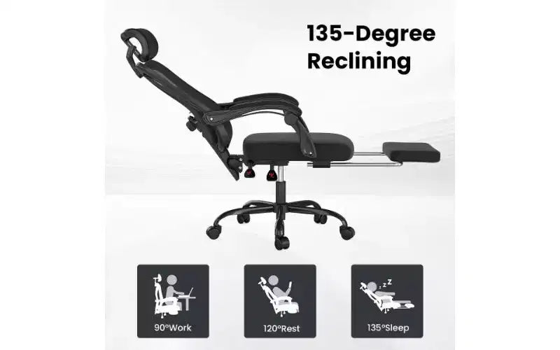 Chaise de bureau ergonomique en maille à dossier haut avec repose-pieds, appui-tête et support lombaire réglable, 158 kg