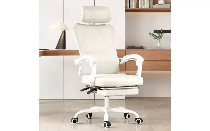 Chaise de bureau ergonomique en maille à dossier haut avec repose-pieds, appui-tête et support lombaire réglable, 158 kg