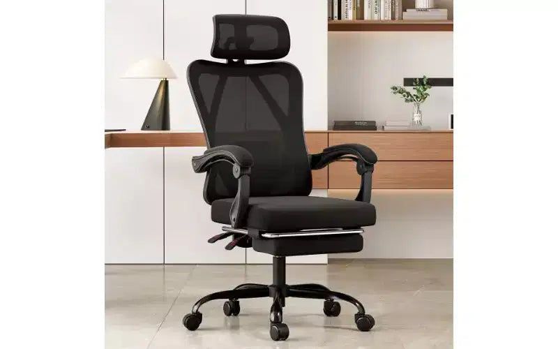 Chaise de bureau ergonomique en maille à dossier haut avec repose-pieds, appui-tête et support lombaire réglable, 158 kg