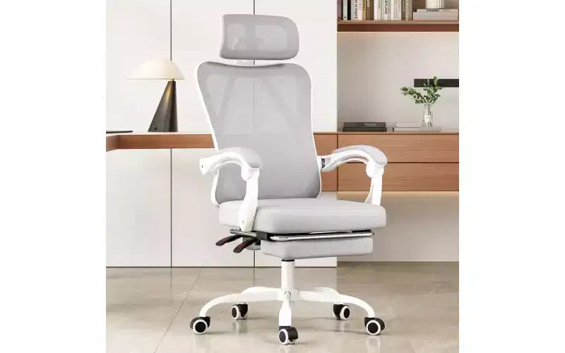 Chaise de bureau ergonomique en maille à dossier haut avec repose-pieds, appui-tête et support lombaire réglable, 158 kg
