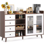 Buffet moderne du milieu du siècle de 55" avec portes vitrées, 4 tiroirs et étagères réglables
