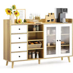 Buffet moderne du milieu du siècle de 55" avec portes vitrées, 4 tiroirs et étagères réglables