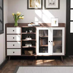 Buffet moderne du milieu du siècle de 55" avec portes vitrées, 4 tiroirs et étagères réglables