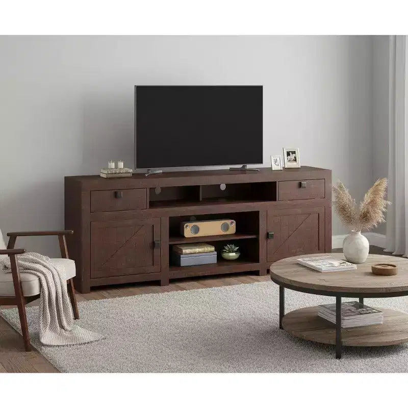 Meuble TV de ferme pour téléviseurs jusqu'à 80", centre de divertissement de 178 cm de large avec 4 tiroirs et 3 étagères