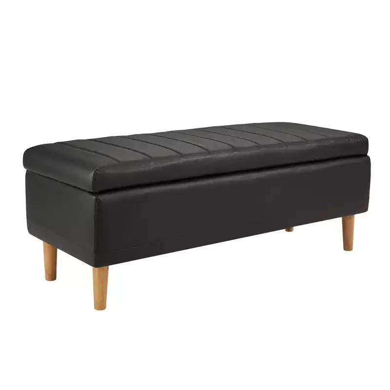 Banc ottoman de rangement en cuir PU 44 po avec compartiment caché et étagère à chaussures, noir, 330 lb