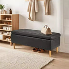 Banc ottoman de rangement en cuir PU 44 po avec compartiment caché et étagère à chaussures, noir, 330 lb