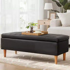 Banc ottoman de rangement en cuir PU 44 po avec compartiment caché et étagère à chaussures, noir, 330 lb