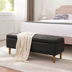 Banc ottoman de rangement en cuir PU 44 po avec compartiment caché et étagère à chaussures, noir, 330 lb