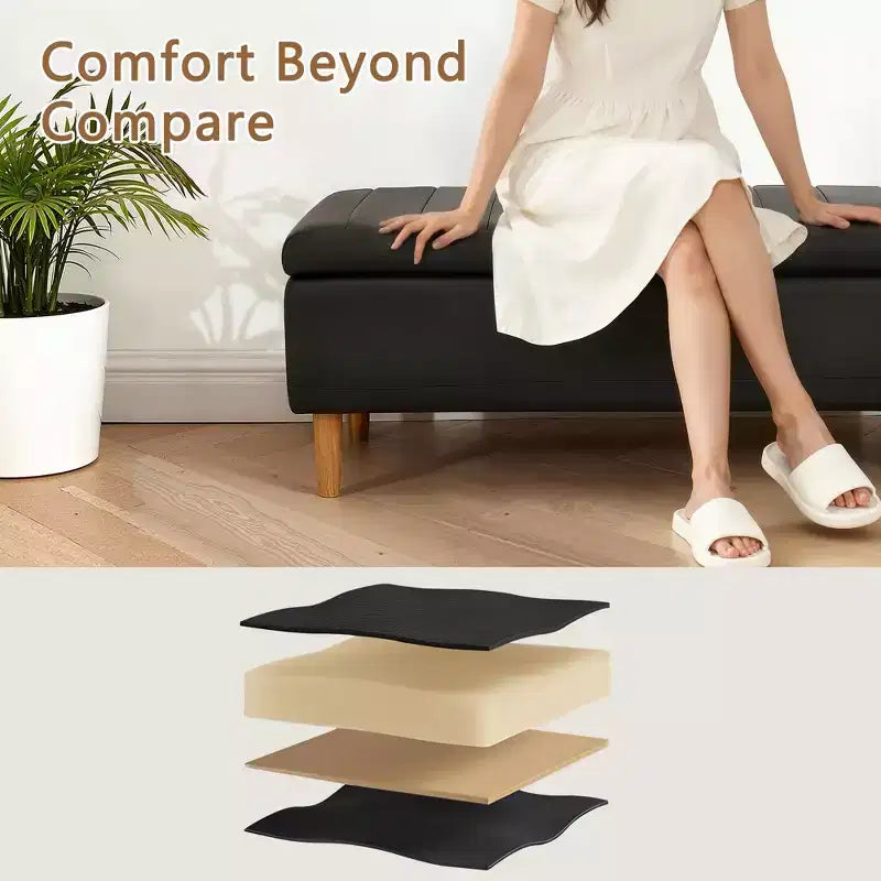 Banc ottoman de rangement en cuir PU 44 po avec compartiment caché et étagère à chaussures, noir, 330 lb