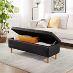 Banc ottoman de rangement en cuir PU 44 po avec compartiment caché et étagère à chaussures, noir, 330 lb
