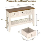 Console de Ferme 47" avec 3 Tiroirs et Étagère Ouverte, Blanc Rustique