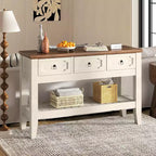 Console de Ferme 47" avec 3 Tiroirs et Étagère Ouverte, Blanc Rustique