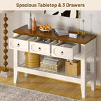 Console de Ferme 47" avec 3 Tiroirs et Étagère Ouverte, Blanc Rustique
