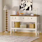 Console de Ferme 47" avec 3 Tiroirs et Étagère Ouverte, Blanc Rustique