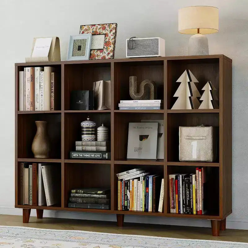 Bibliothèque ouverte sur pieds en forme de cube avec base et kit anti-basculement, étagère de présentation moderne