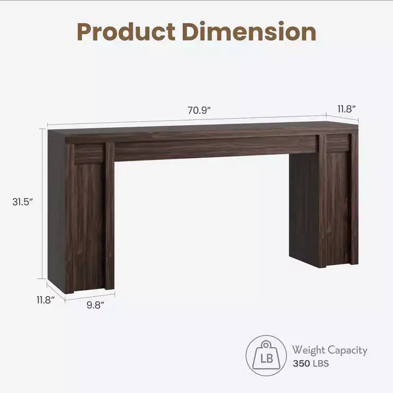 Table console rustique moderne de 70,9" avec design en bois épais, table de couloir et de canapé, marron