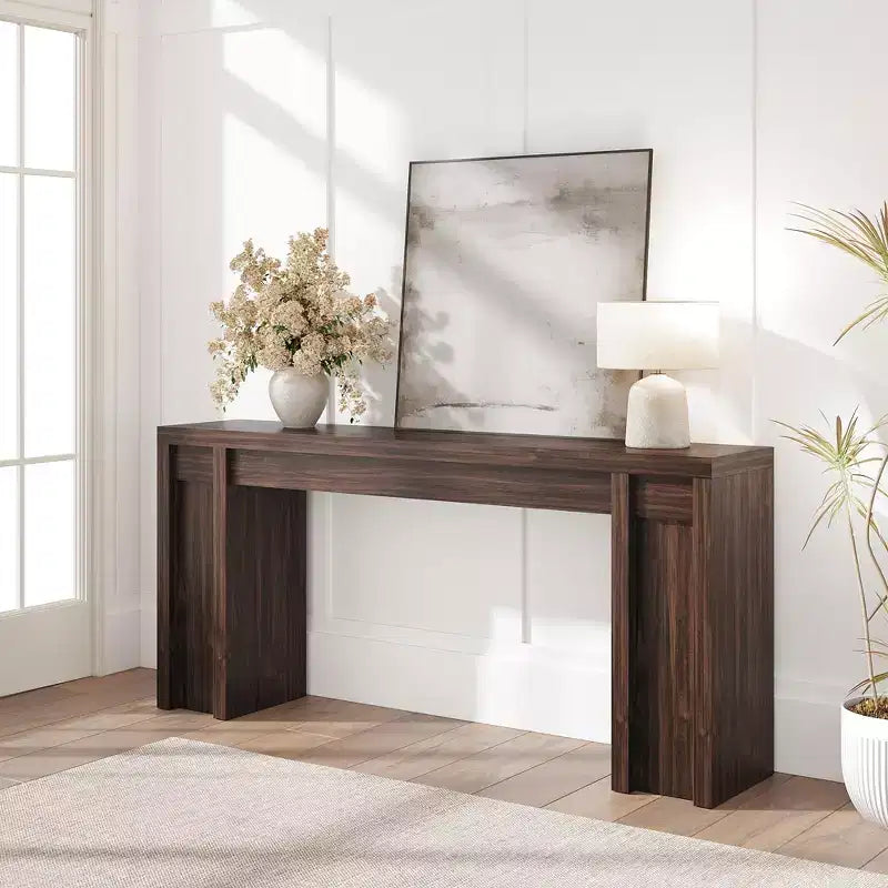 Table console rustique moderne de 70,9" avec design en bois épais, table de couloir et de canapé, marron