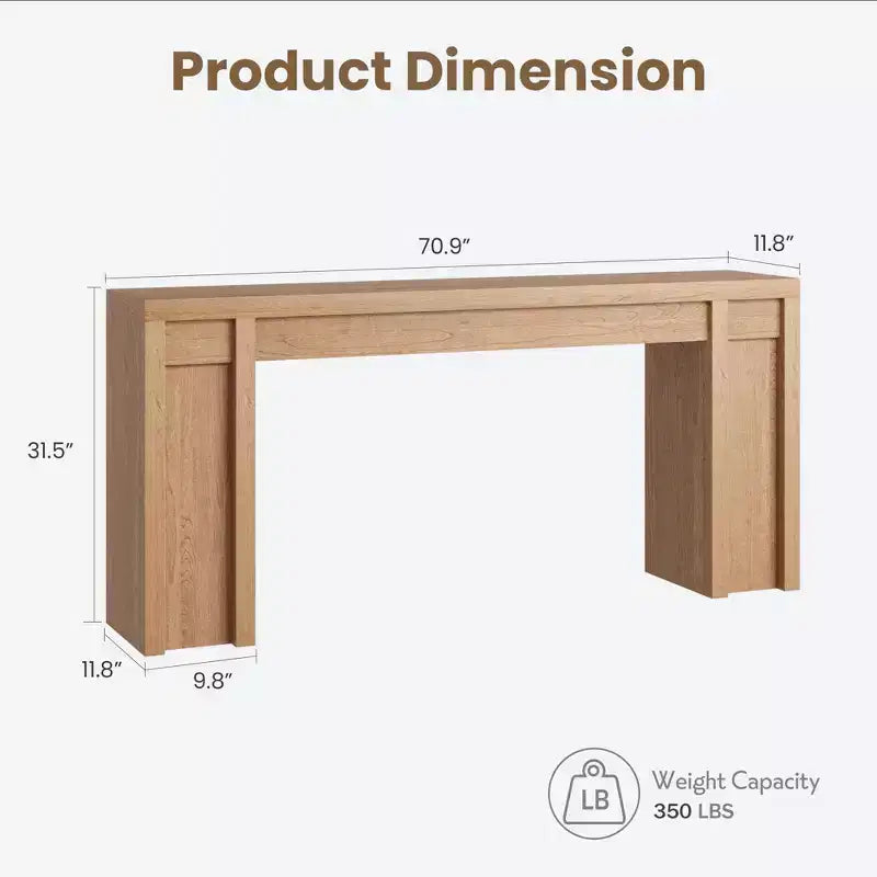 Table console rustique moderne de 70,9" avec design en bois épais, table de couloir et de canapé, marron