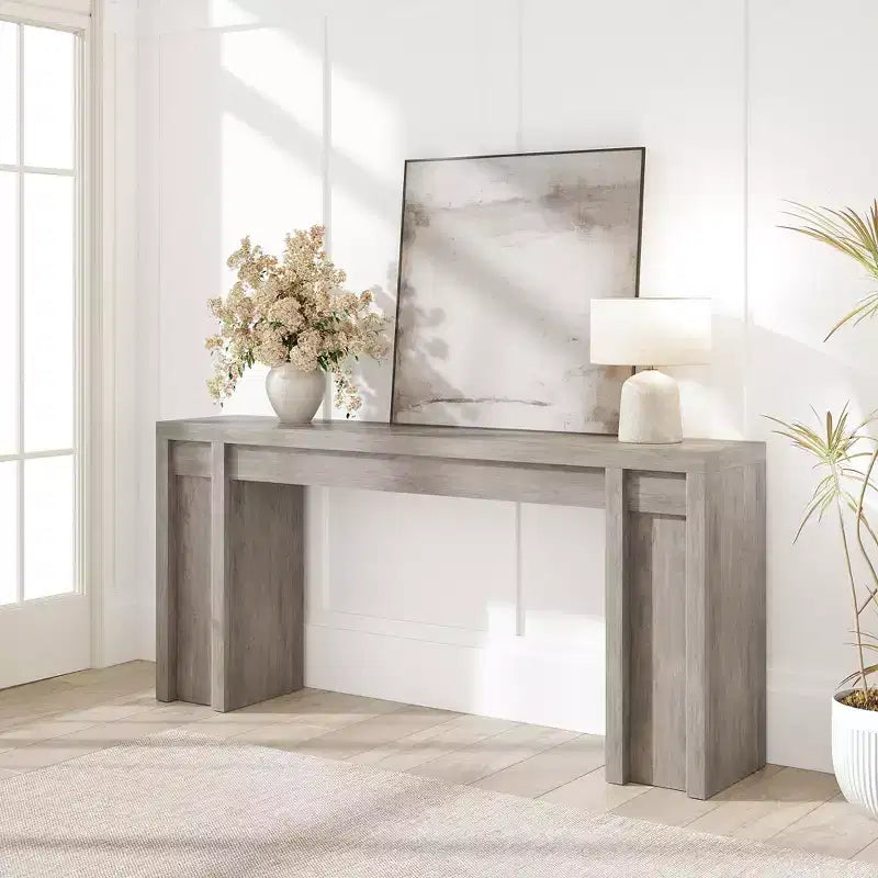 Table console rustique moderne de 70,9" avec design en bois épais, table de couloir et de canapé, marron