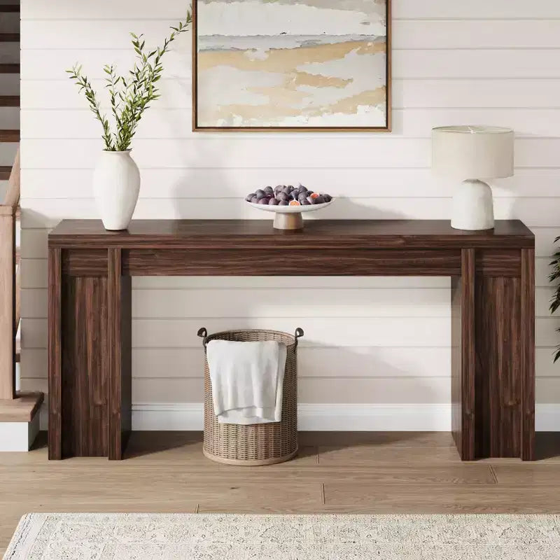 Table console rustique moderne de 70,9" avec design en bois épais, table de couloir et de canapé, marron