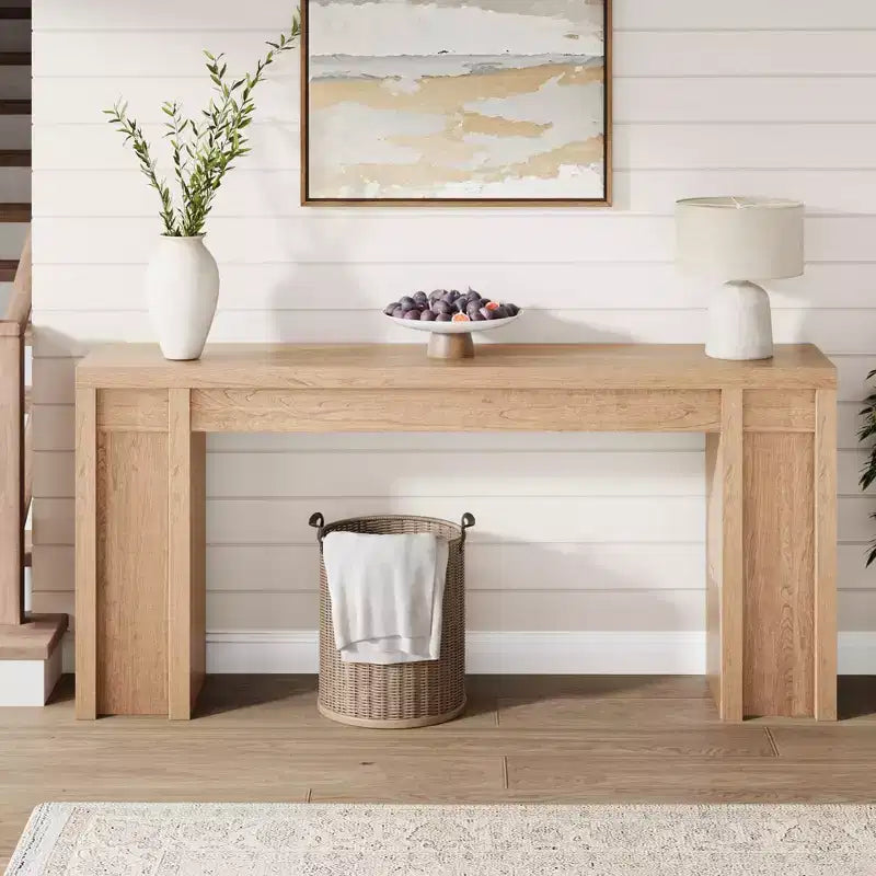 Table console rustique moderne de 70,9" avec design en bois épais, table de couloir et de canapé, marron