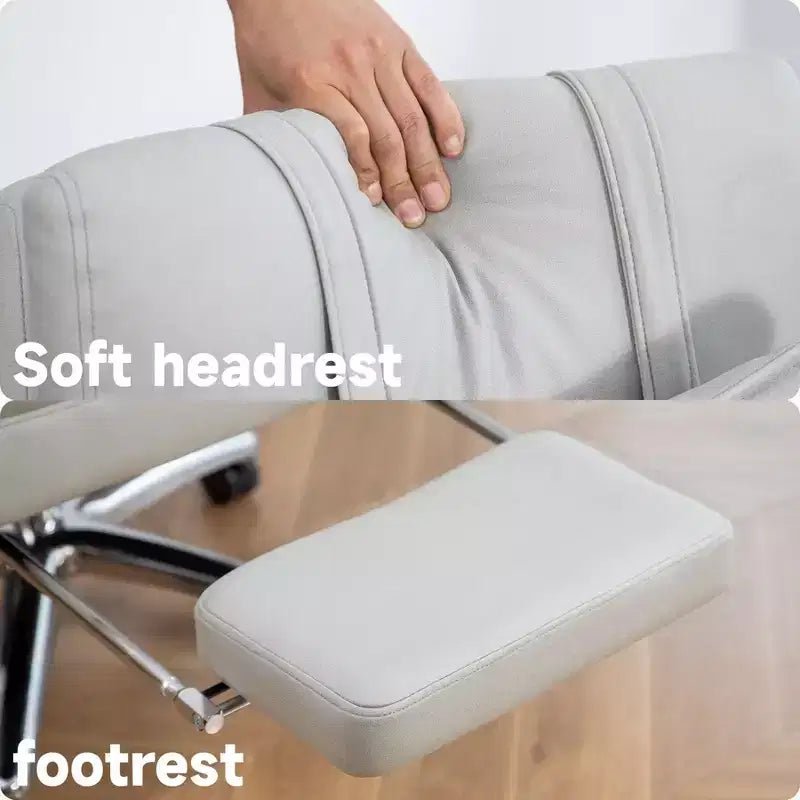 Fauteuil de bureau inclinable ergonomique pivotant à 360° avec repose-pieds, appuie-tête et oreiller lombaire, 180 kg
