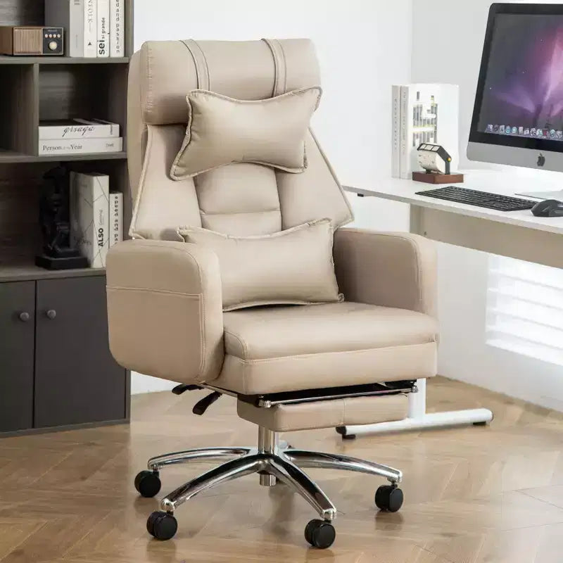 Fauteuil de bureau inclinable ergonomique pivotant à 360° avec repose-pieds, appuie-tête et oreiller lombaire, 180 kg