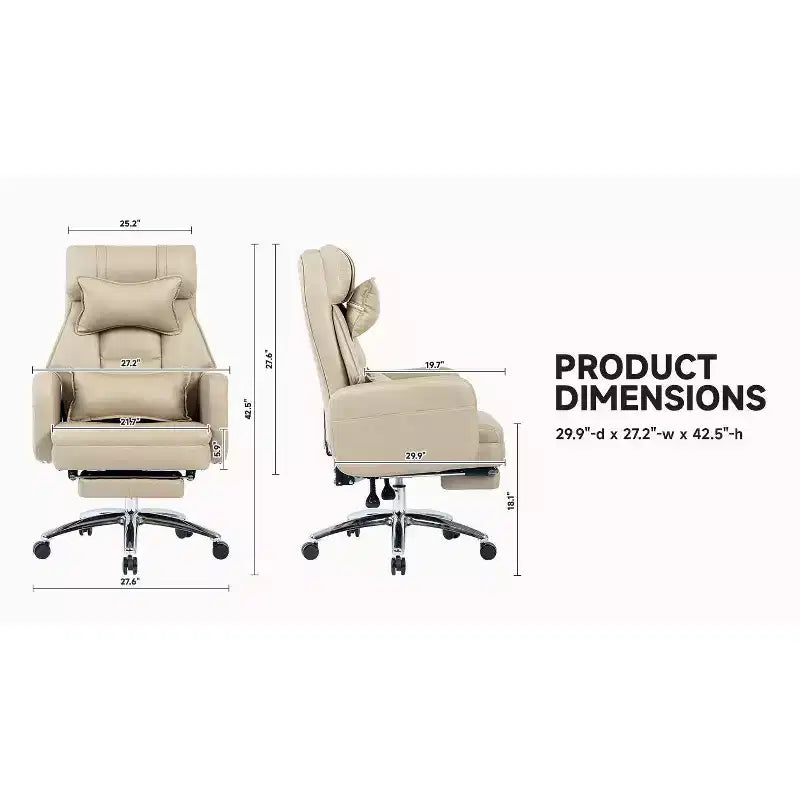 Fauteuil de bureau inclinable ergonomique pivotant à 360° avec repose-pieds, appuie-tête et oreiller lombaire, 180 kg