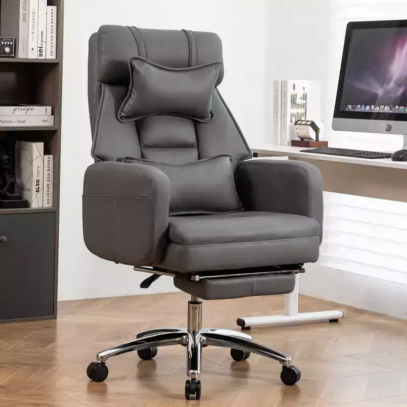 Fauteuil de bureau inclinable ergonomique pivotant à 360° avec repose-pieds, appuie-tête et oreiller lombaire, 180 kg