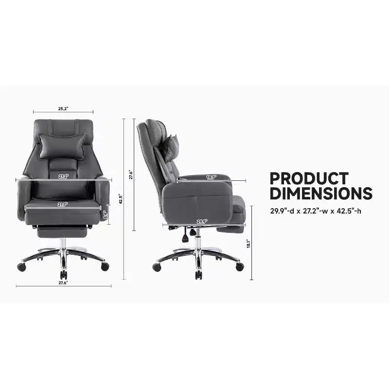 Fauteuil de bureau inclinable ergonomique pivotant à 360° avec repose-pieds, appuie-tête et oreiller lombaire, 180 kg