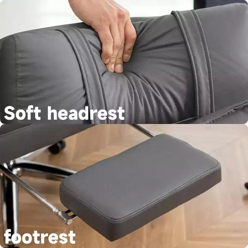 Fauteuil de bureau inclinable ergonomique pivotant à 360° avec repose-pieds, appuie-tête et oreiller lombaire, 180 kg