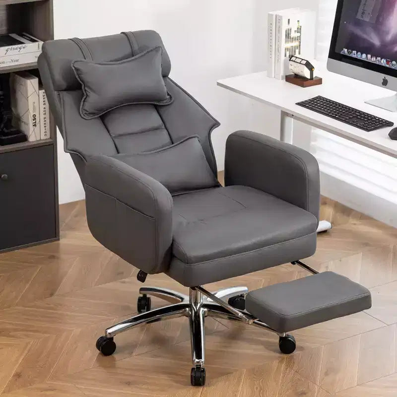 Fauteuil de bureau inclinable ergonomique pivotant à 360° avec repose-pieds, appuie-tête et oreiller lombaire, 180 kg