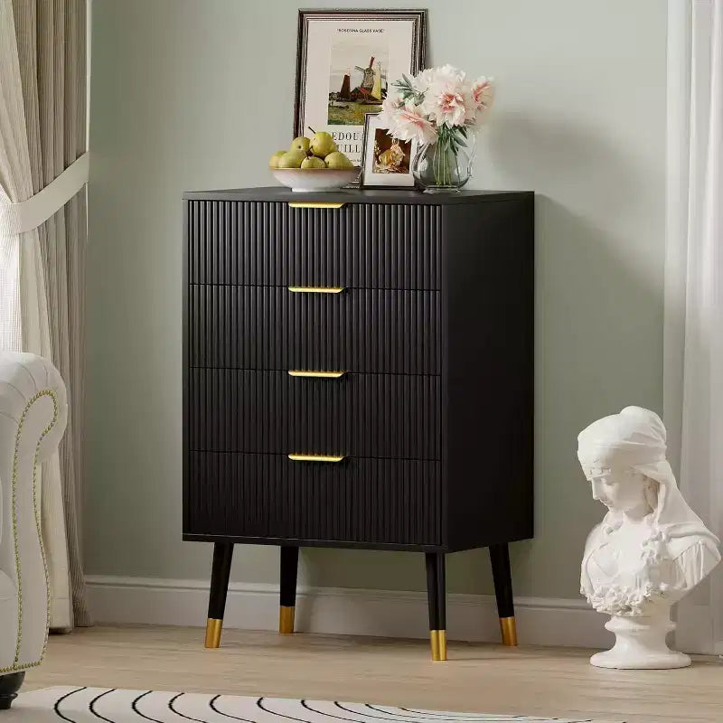 4 Drawer Dresser for Bedroom, Modern Closet Dressers Chest of Drawers, Storage Chest Cabinet Organizer Unit, Small Fluted Nightstand for Bedroom