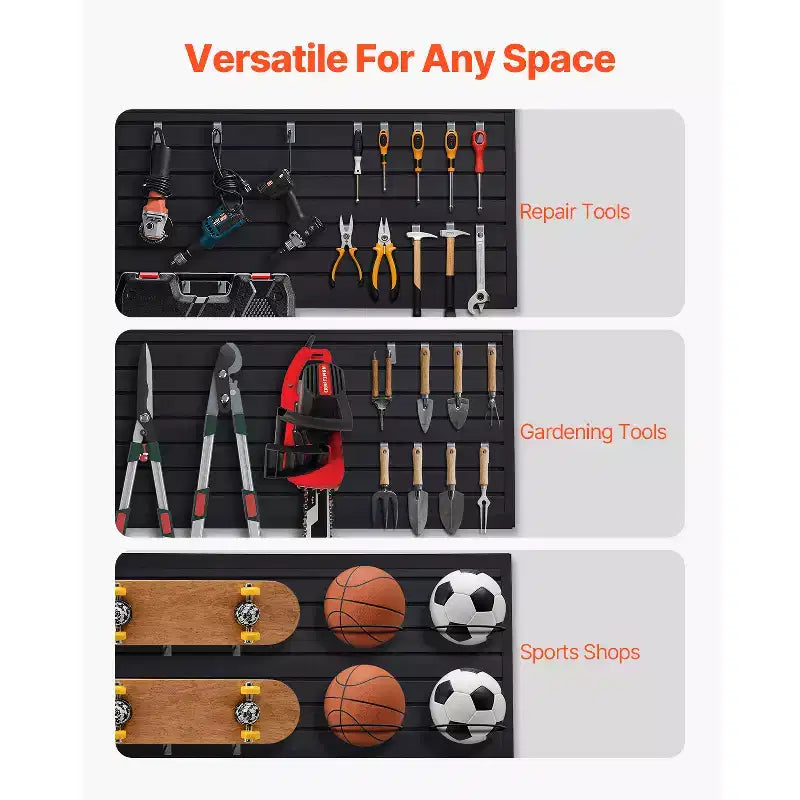 Panneau de lattes en PVC pour garage, 60x120 cm, organisateur mural modulaire et ajustable, noir, 136 kg