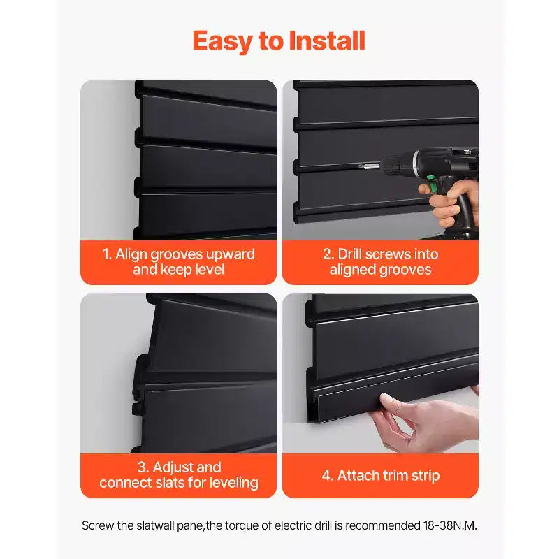 Panneau de lattes en PVC pour garage, 60x120 cm, organisateur mural modulaire et ajustable, noir, 136 kg