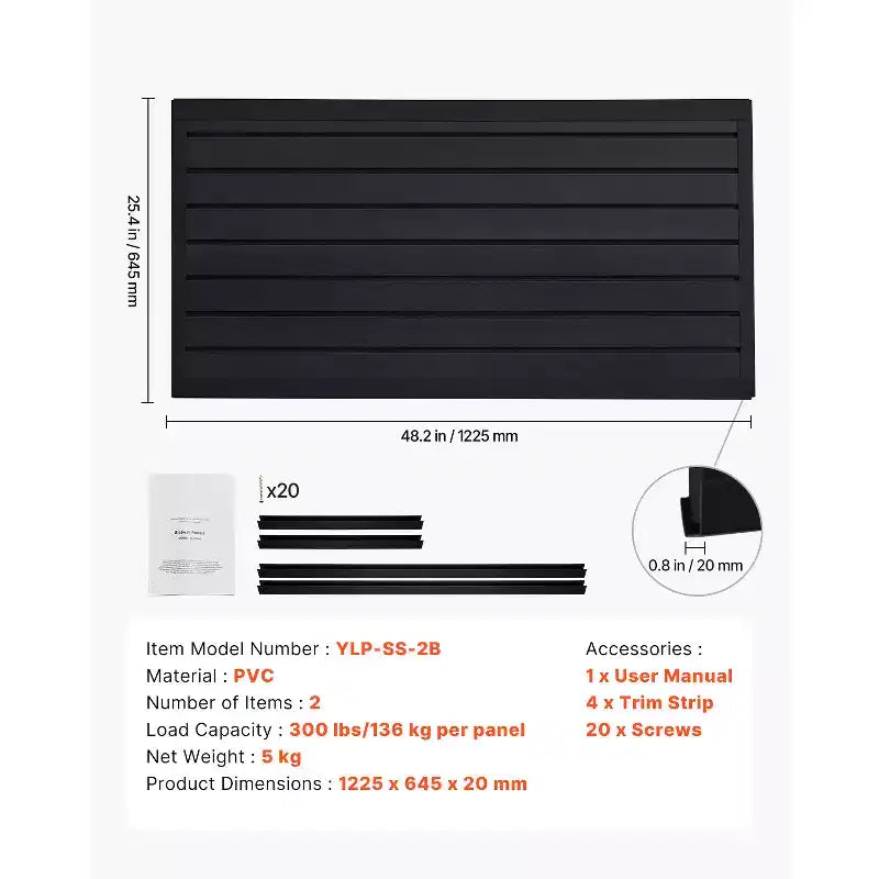 Panneau de lattes en PVC pour garage, 60x120 cm, organisateur mural modulaire et ajustable, noir, 136 kg