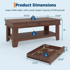 Table basse rectangulaire rustique avec tiroir coulissant et étagère ouverte, style ferme
