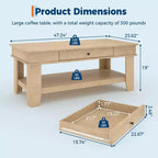 Table basse rectangulaire rustique avec tiroir coulissant et étagère ouverte, style ferme
