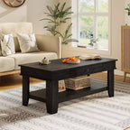 Table basse rectangulaire rustique avec tiroir coulissant et étagère ouverte, style ferme