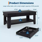 Table basse rectangulaire rustique avec tiroir coulissant et étagère ouverte, style ferme