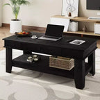 Table basse rectangulaire rustique avec tiroir coulissant et étagère ouverte, style ferme