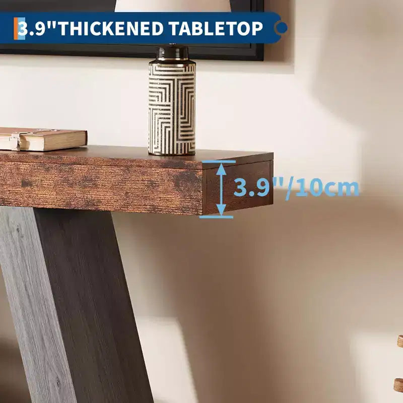 Console étroite de style campagnard de 55 pouces à 2 niveaux avec étagères de rangement ouvertes, bois et métal industriel