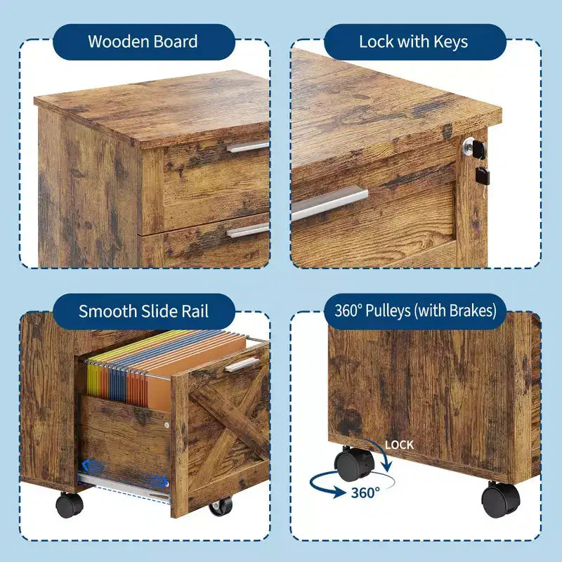 Caisson de classement mobile à 3 tiroirs avec serrure et roulettes, rangement de bureau sous le bureau pour documents de format Lettre, A4, Légal