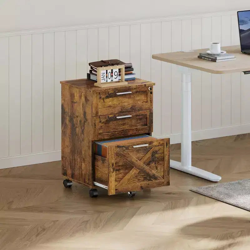 Caisson de classement mobile à 3 tiroirs avec serrure et roulettes, rangement de bureau sous le bureau pour documents de format Lettre, A4, Légal