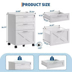 Caisson de classement mobile à 3 tiroirs avec serrure et roulettes, rangement de bureau sous le bureau pour documents de format Lettre, A4, Légal